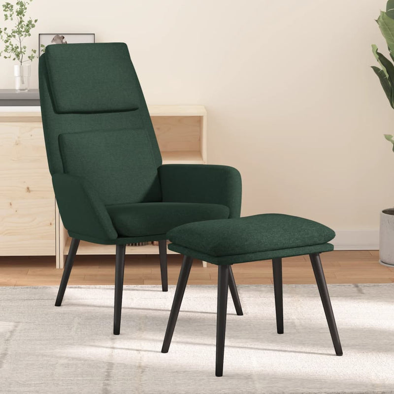 Chaise de relaxation avec tabouret Vert foncé Tissu