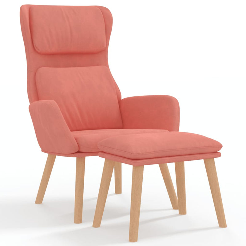 Chaise de relaxation avec tabouret Rose Velours