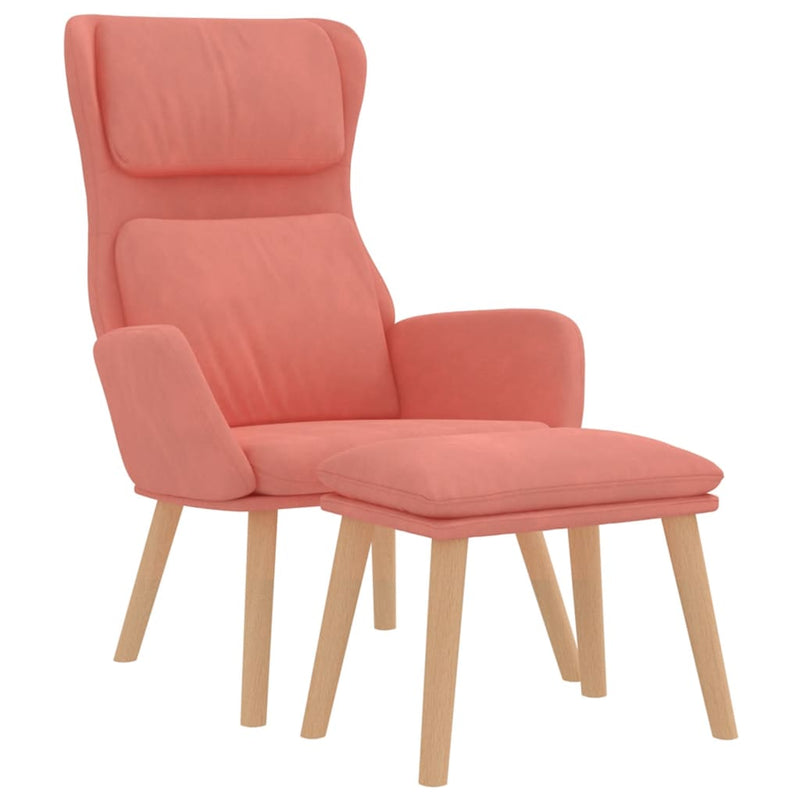 Chaise de relaxation avec tabouret Rose Velours