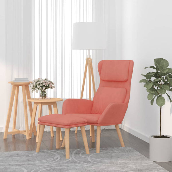 Chaise de relaxation avec tabouret Rose Velours