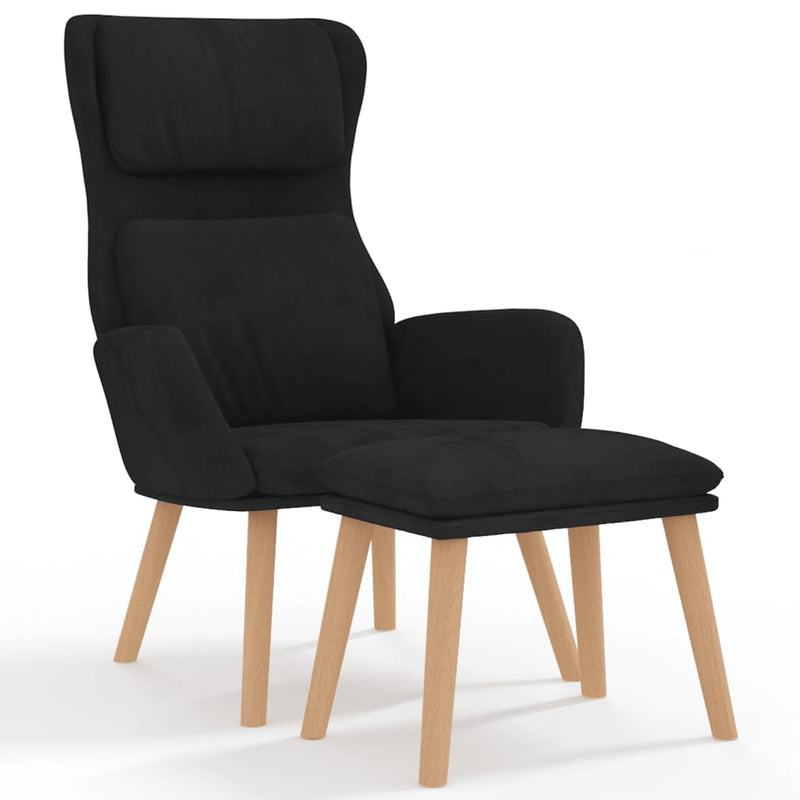 Chaise de relaxation avec tabouret Noir Velours