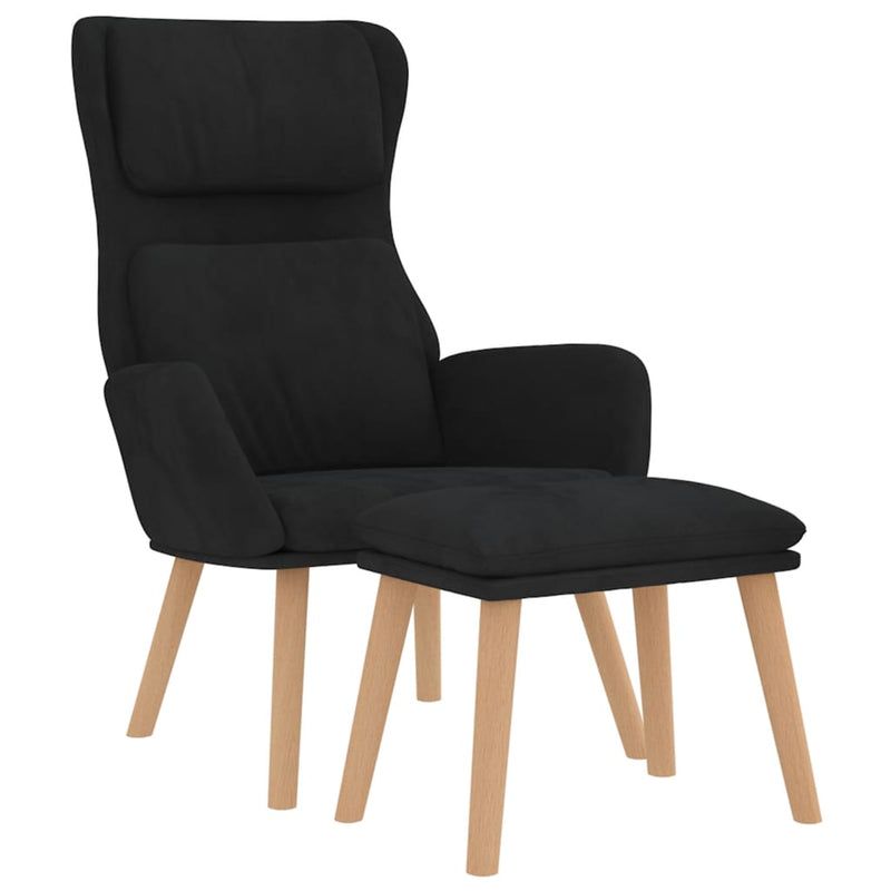 Chaise de relaxation avec tabouret Noir Velours