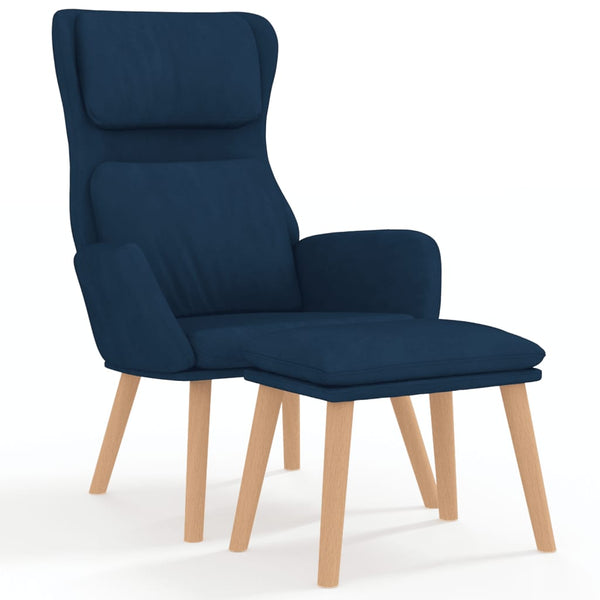 Chaise de relaxation avec tabouret Bleu Velours