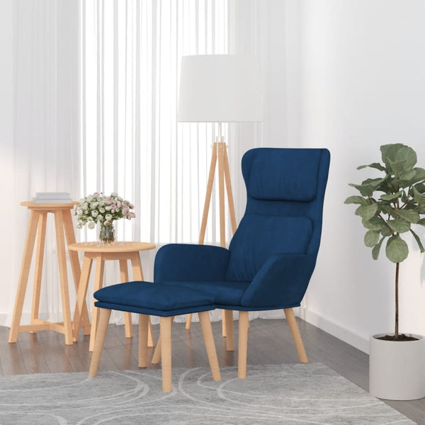 Chaise de relaxation avec tabouret Bleu Velours