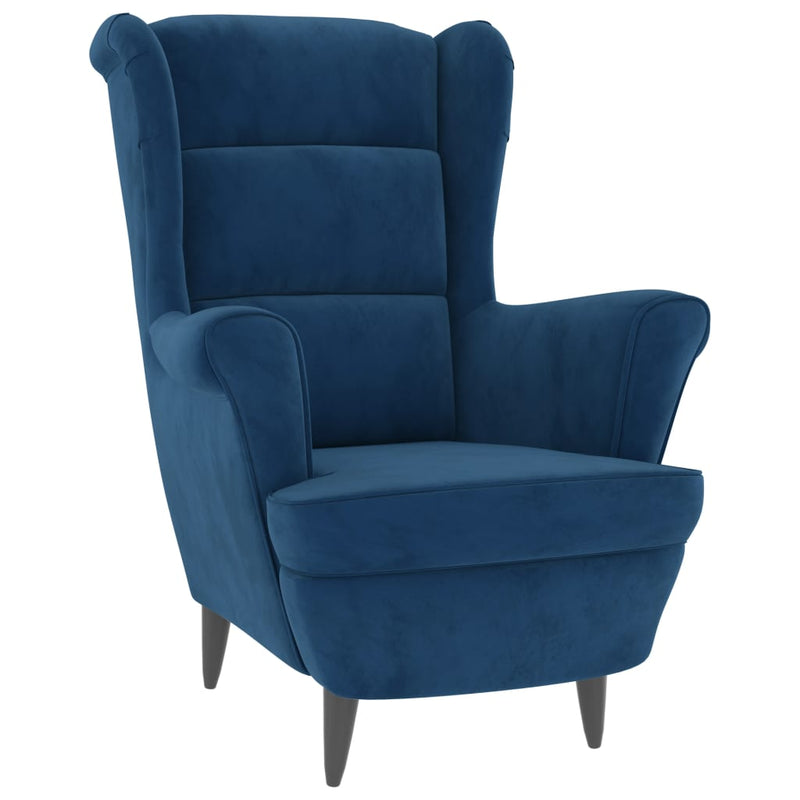 Fauteuil à oreilles avec tabouret bleu velours