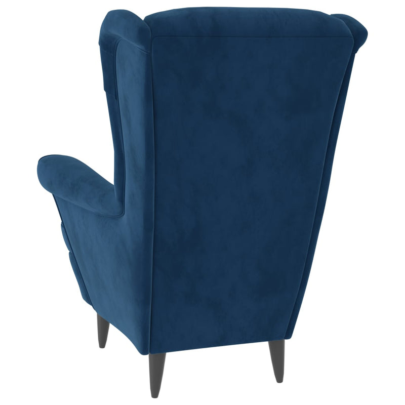 Fauteuil à oreilles avec tabouret bleu velours