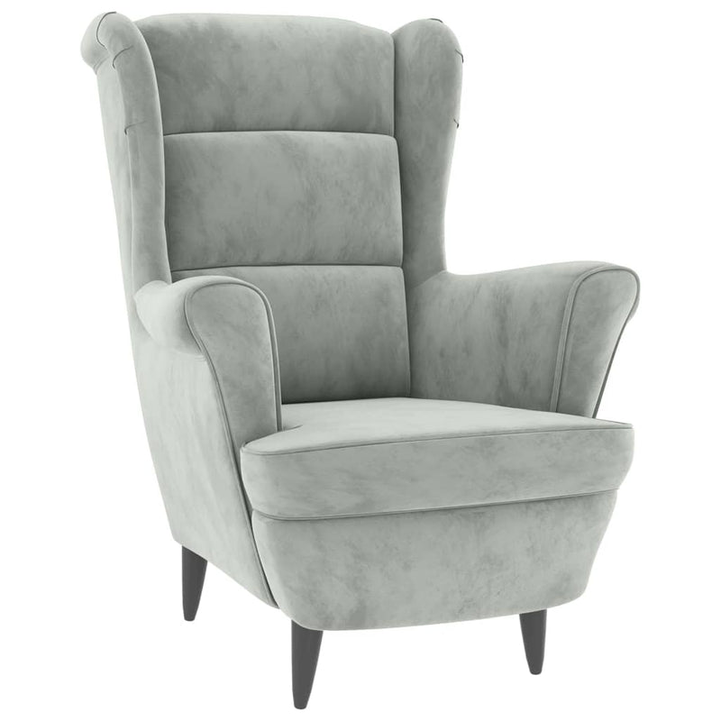 Fauteuil à oreilles avec tabouret gris clair velours