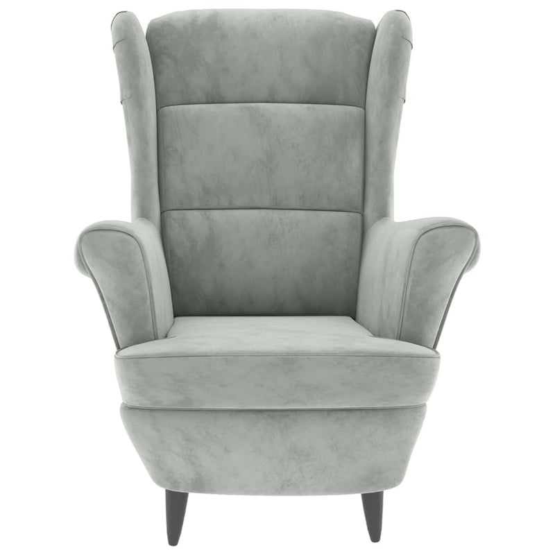 Fauteuil à oreilles avec tabouret gris clair velours