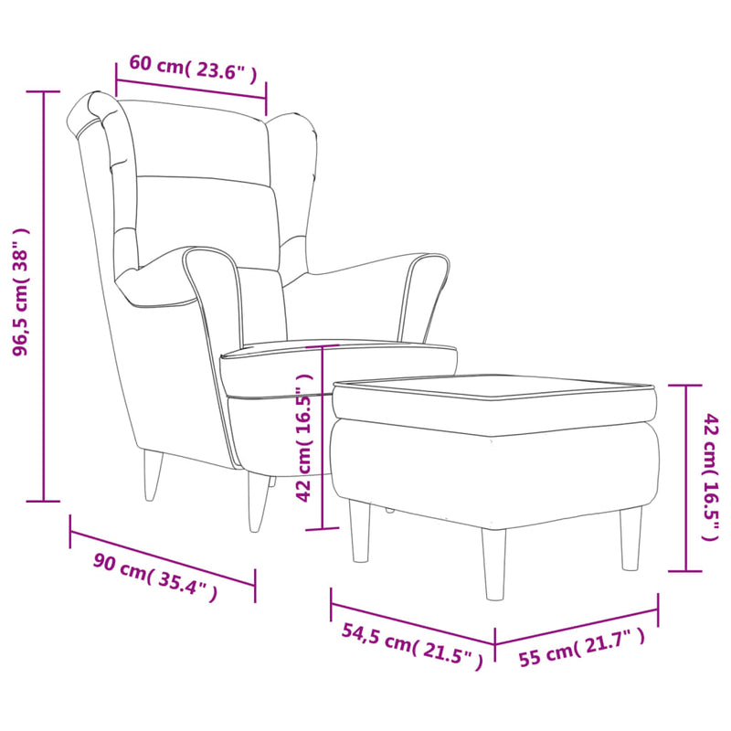 Fauteuil à oreilles avec tabouret gris clair velours