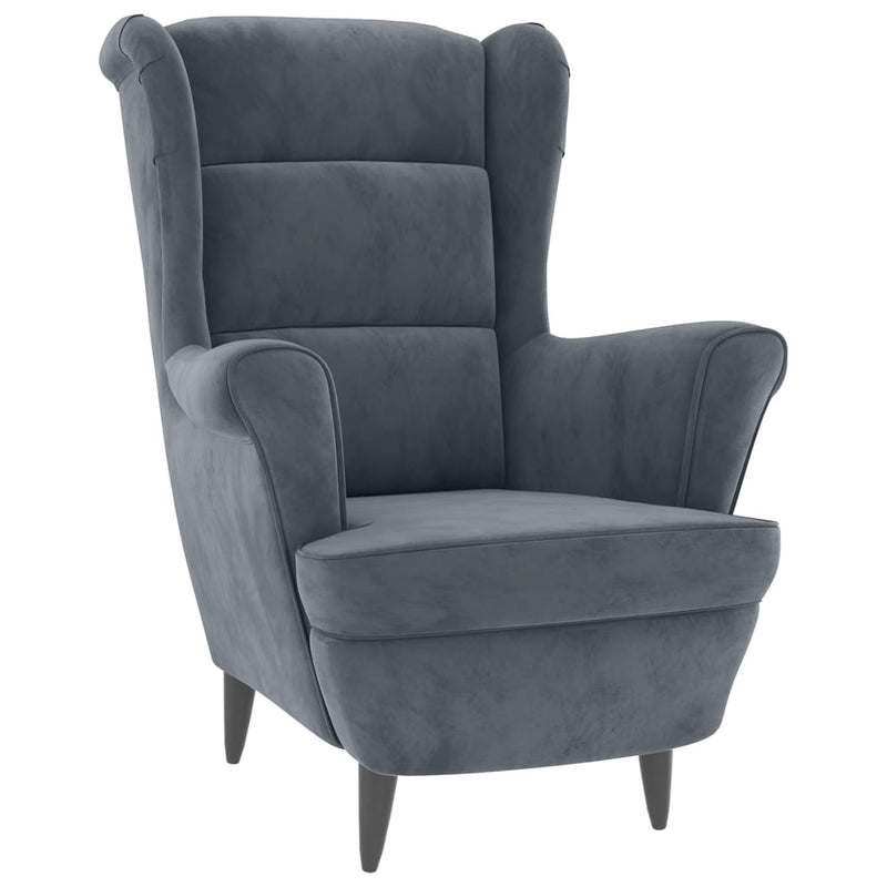 Fauteuil à oreilles avec tabouret gris foncé velours