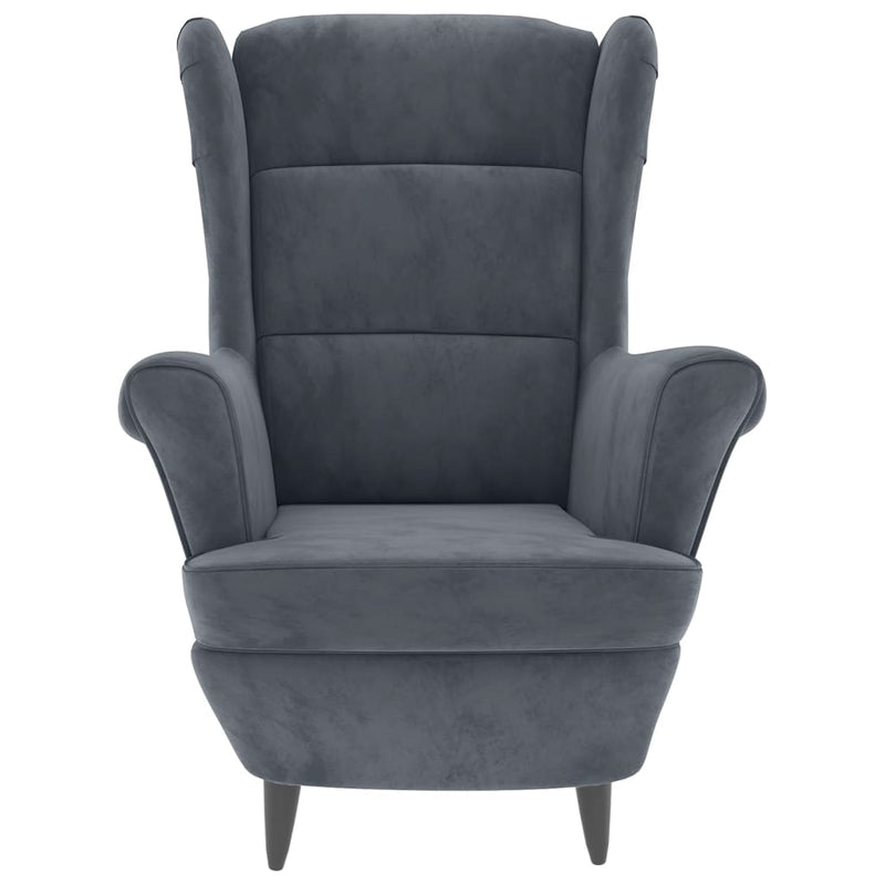 Fauteuil à oreilles avec tabouret gris foncé velours