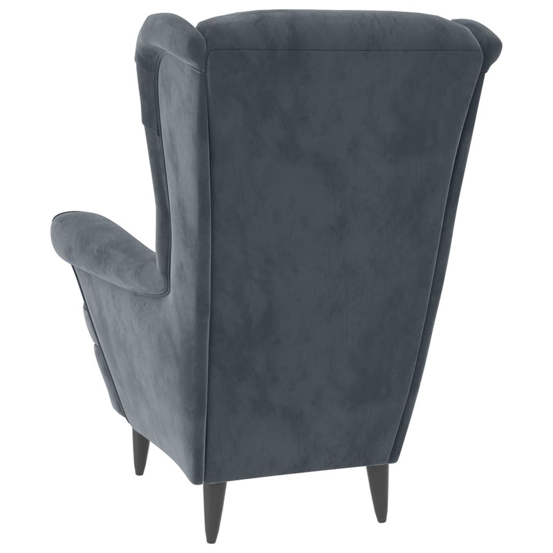 Fauteuil à oreilles avec tabouret gris foncé velours