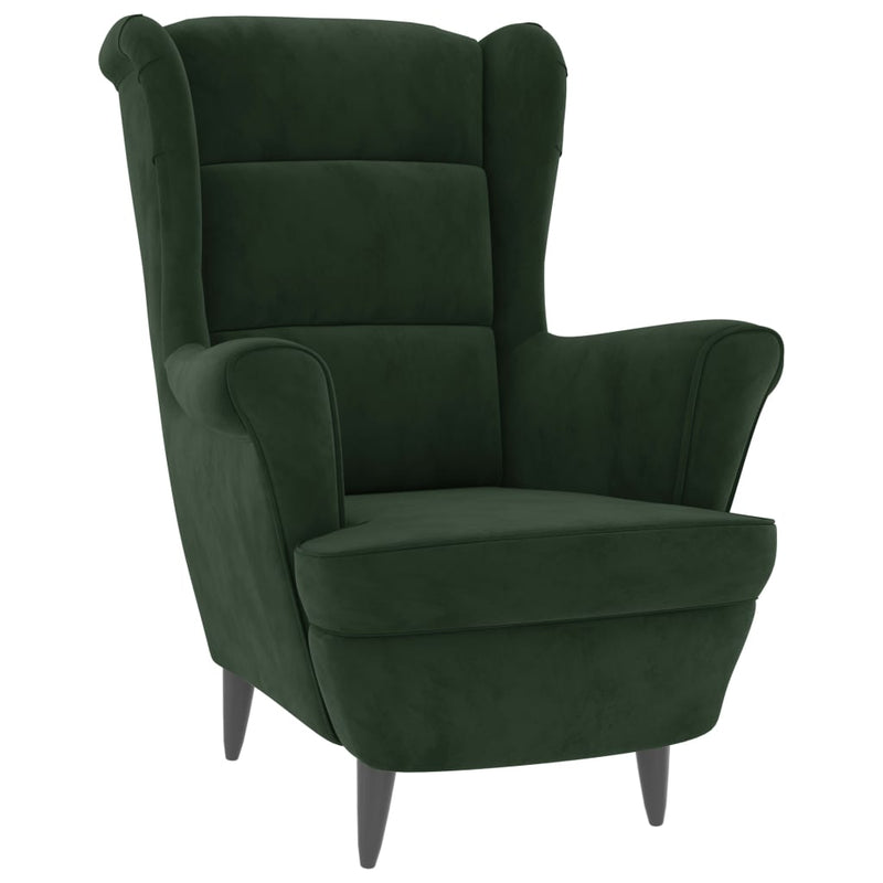 Fauteuil à oreilles avec tabouret vert foncé velours