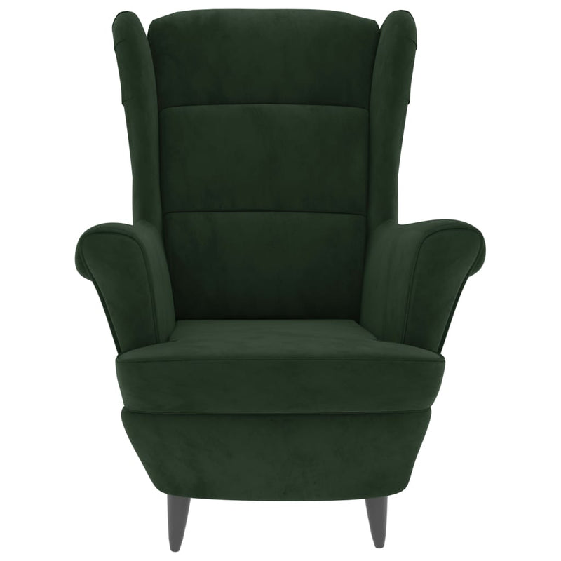 Fauteuil à oreilles avec tabouret vert foncé velours