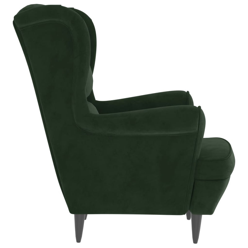 Fauteuil à oreilles avec tabouret vert foncé velours