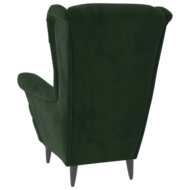 Fauteuil à oreilles avec tabouret vert foncé velours