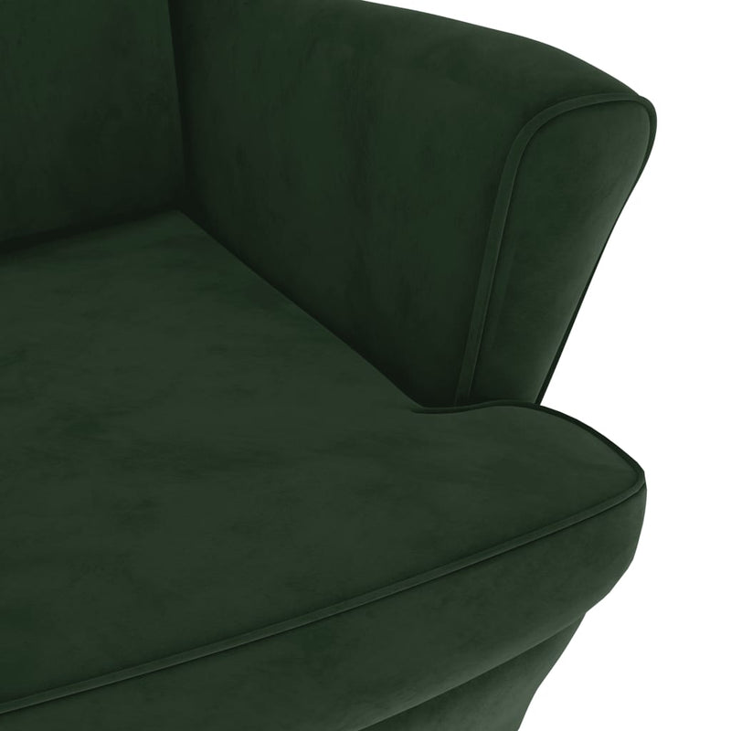 Fauteuil à oreilles avec tabouret vert foncé velours