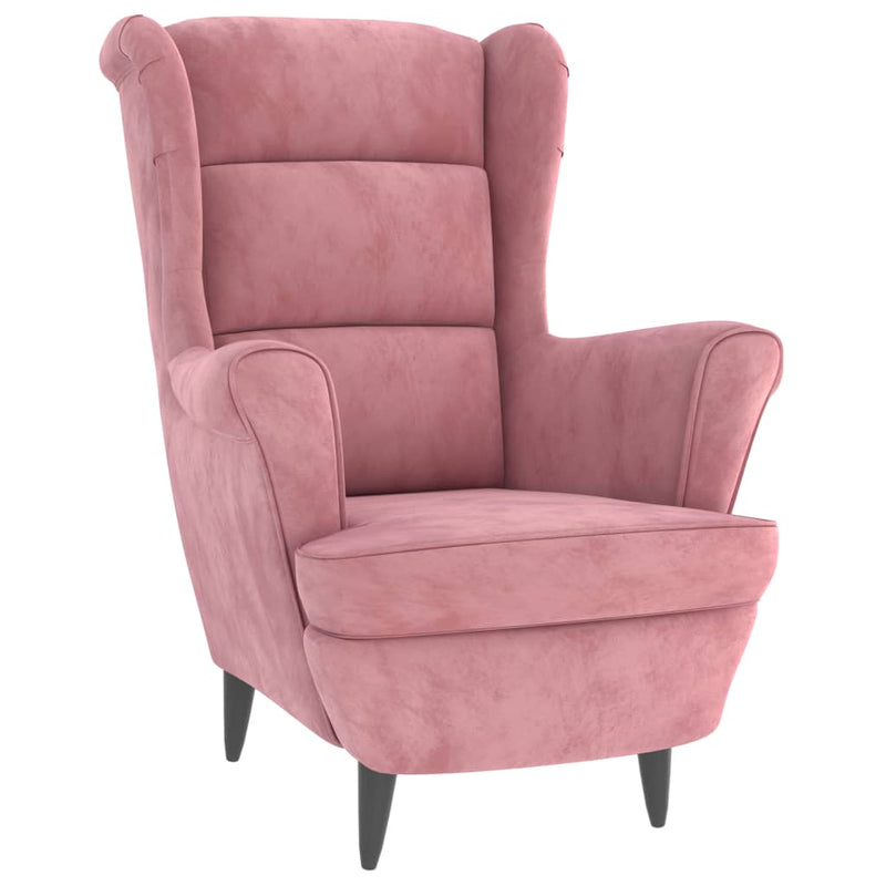 Fauteuil à oreilles avec tabouret rose velours