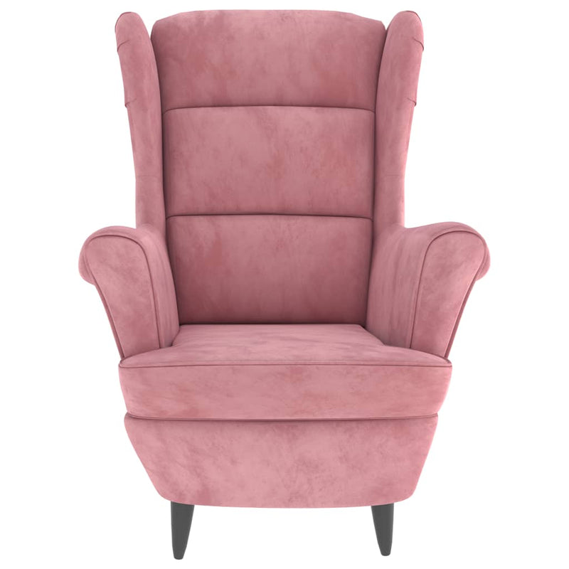 Fauteuil à oreilles avec tabouret rose velours