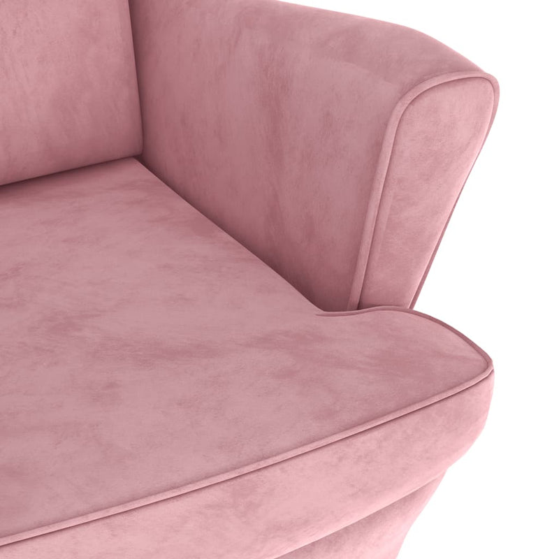 Fauteuil à oreilles avec tabouret rose velours