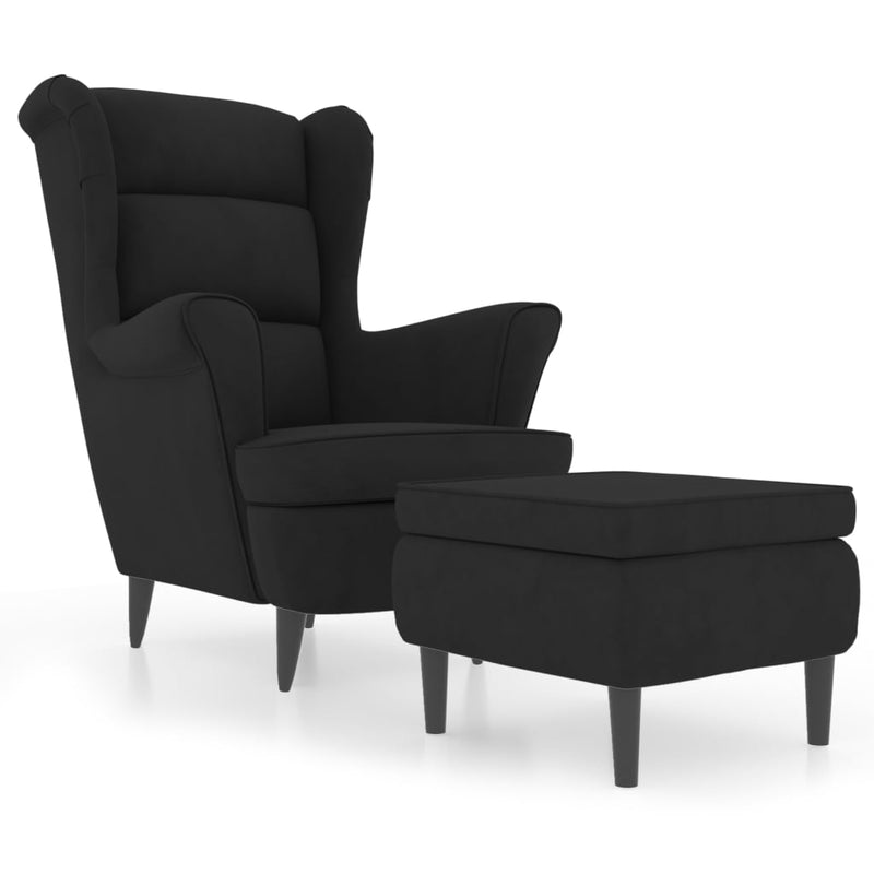 Fauteuil à oreilles avec tabouret noir velours