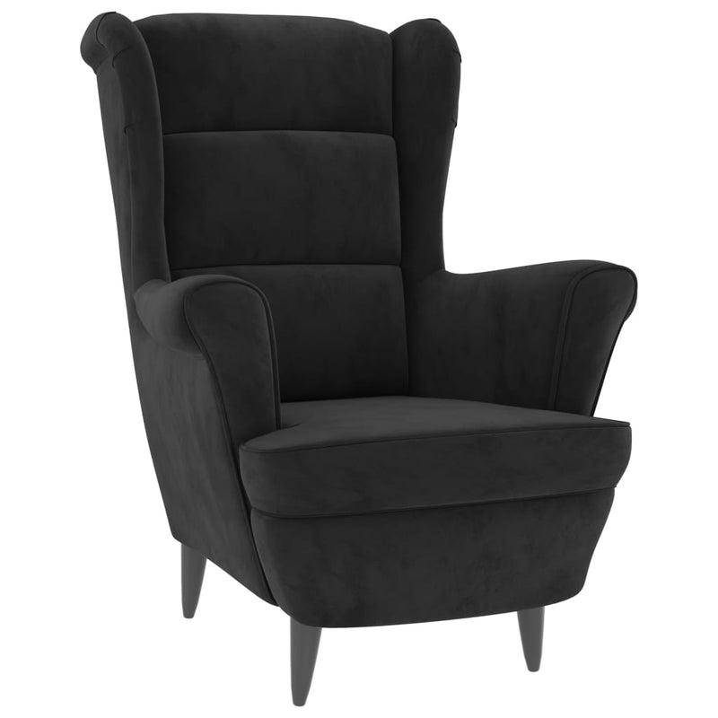 Fauteuil à oreilles avec tabouret noir velours