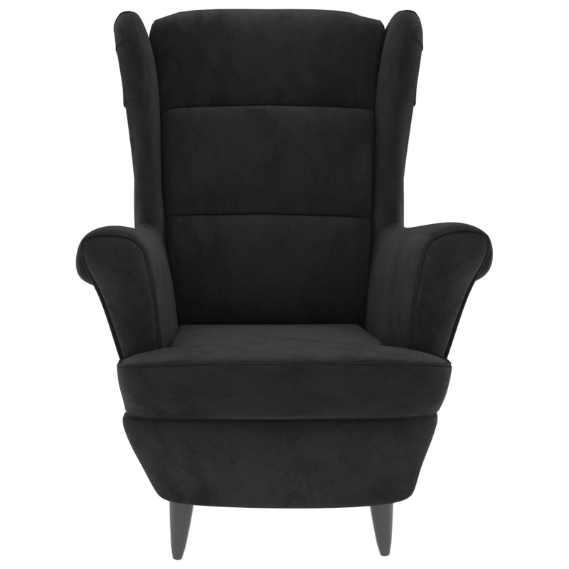 Fauteuil à oreilles avec tabouret noir velours