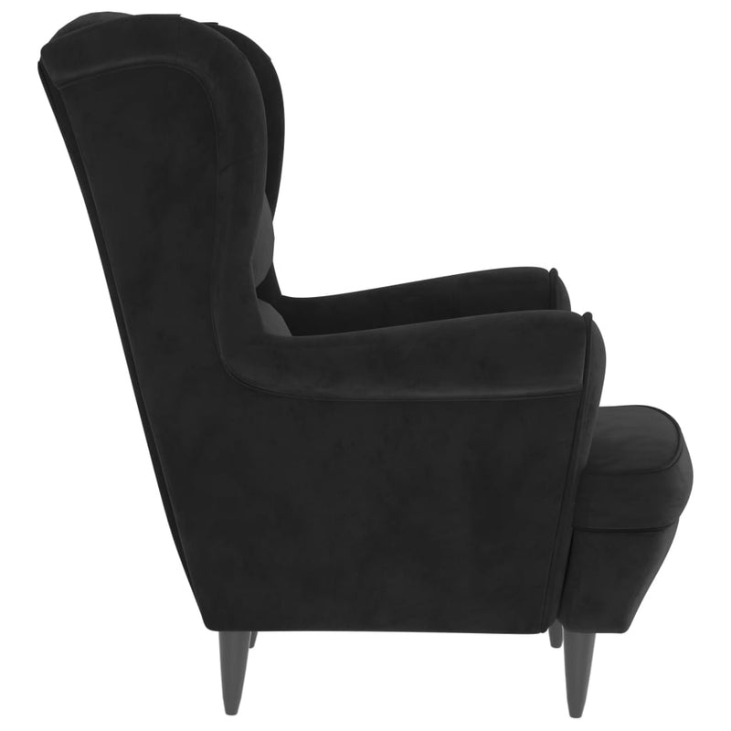 Fauteuil à oreilles avec tabouret noir velours