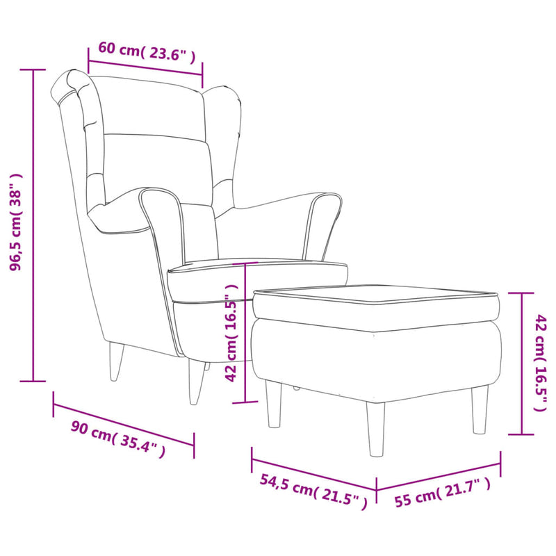 Fauteuil à oreilles avec tabouret noir velours