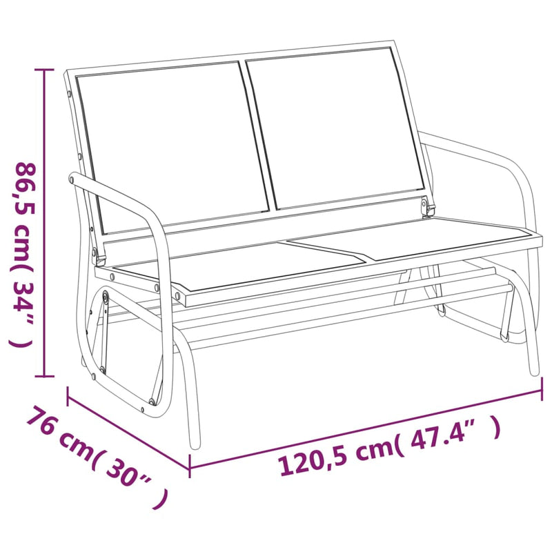 Banc oscillant de jardin noir 120,5x76x86,5 cm textilène/acier