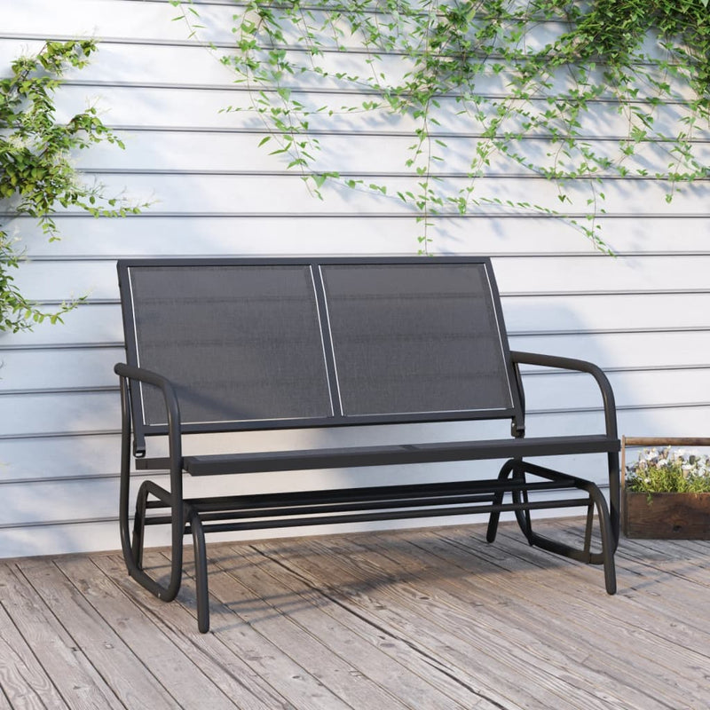 Banc oscillant de jardin noir 120,5x76x86,5 cm textilène/acier