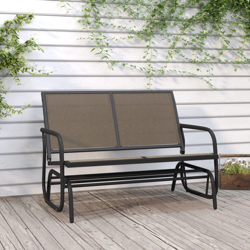 Banc oscillant de jardin marron 120,5x76x86,5cm textilène/acier