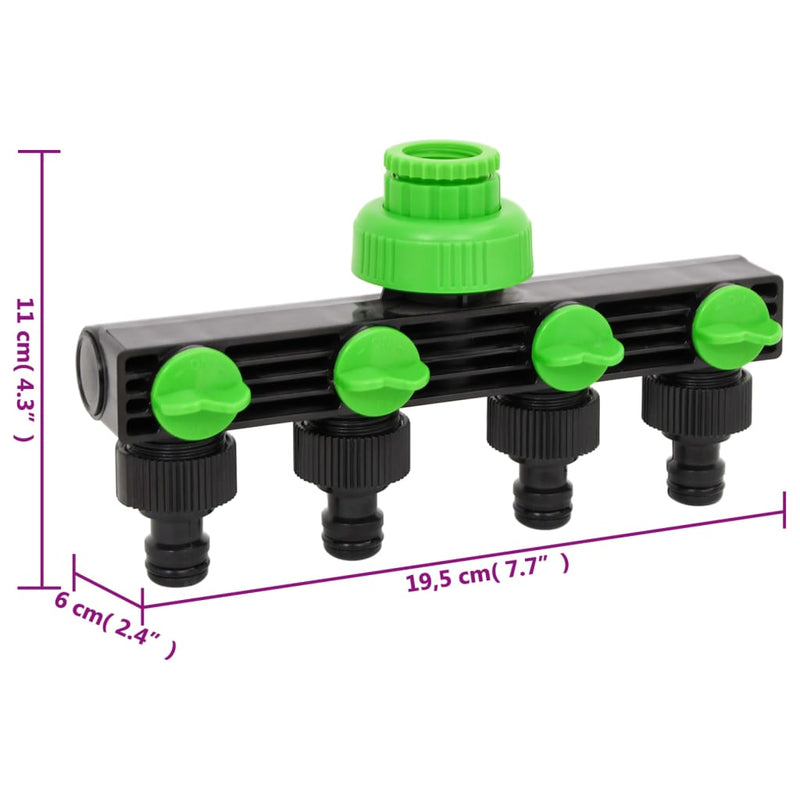 Adaptateur de robinet à 4 voies vert/noir 19,5x6x11 cm ABS & PP