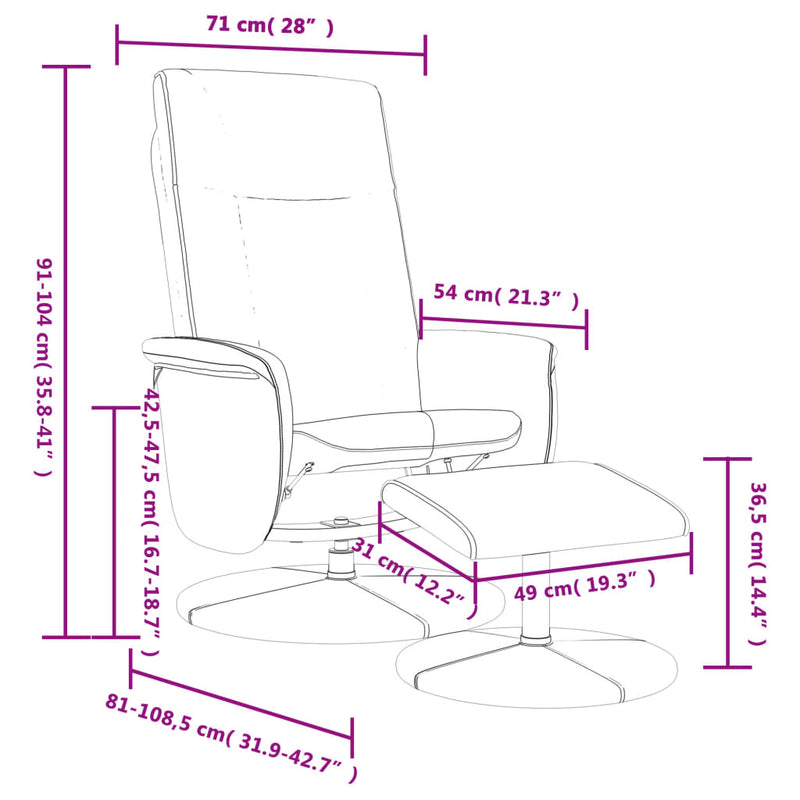 Fauteuil inclinable avec repose-pied gris similicuir