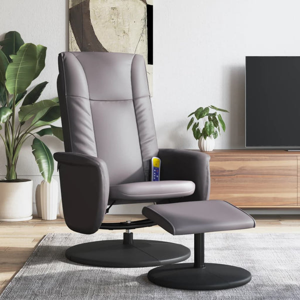 Fauteuil inclinable de massage avec repose-pied gris similicuir