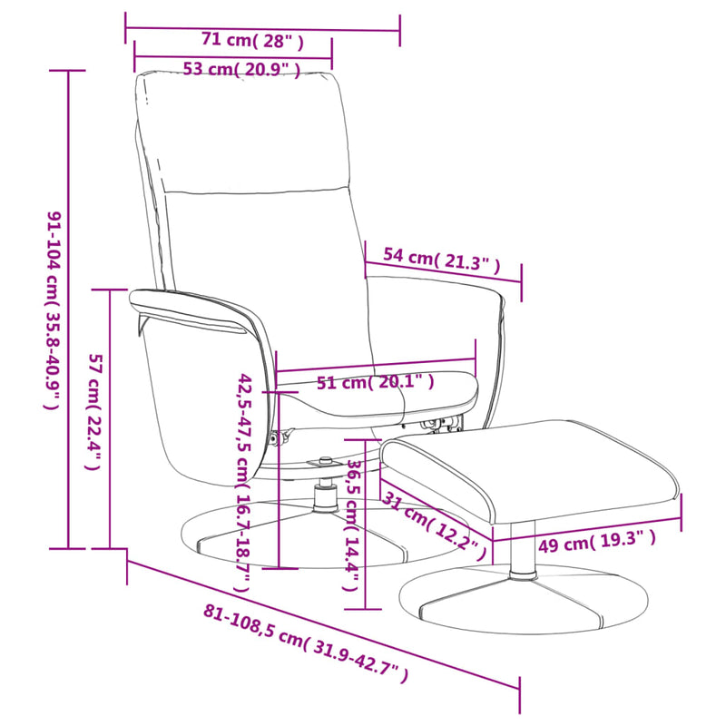 Fauteuil inclinable avec repose-pied gris similicuir