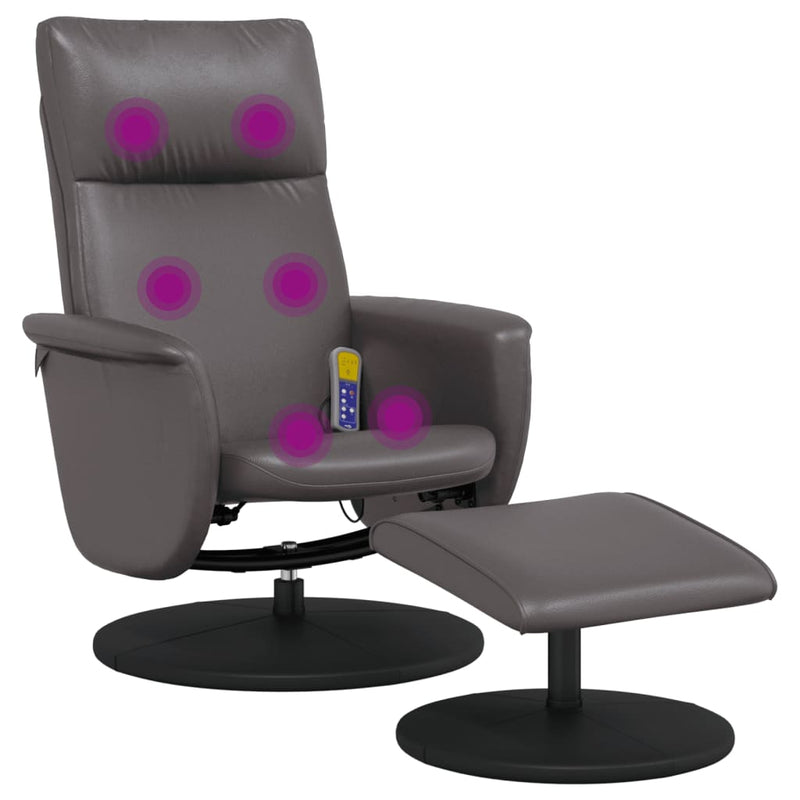 Fauteuil inclinable de massage avec repose-pied gris similicuir