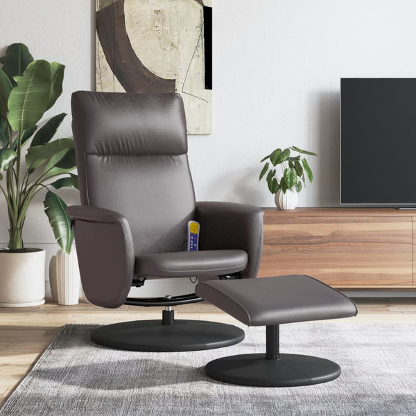 Fauteuil inclinable de massage avec repose-pied gris similicuir