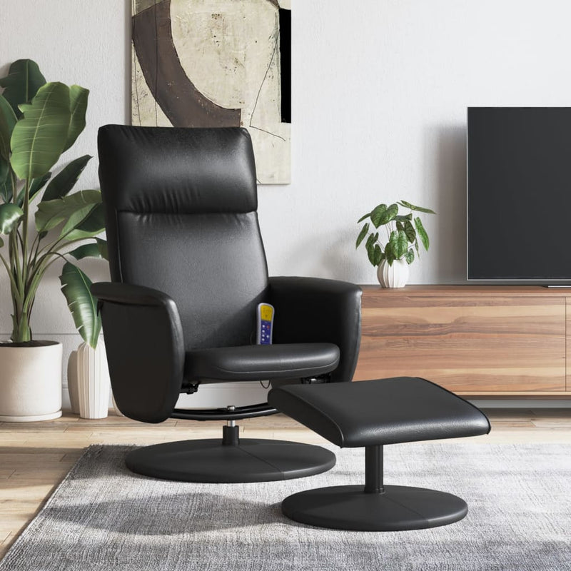 Fauteuil inclinable de massage avec repose-pied noir similicuir