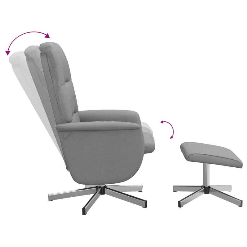 Fauteuil inclinable avec repose-pied gris clair tissu