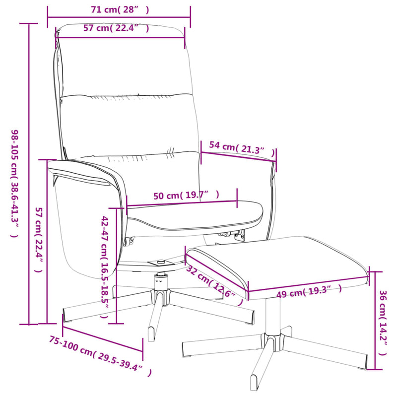 Fauteuil inclinable avec repose-pied gris clair tissu