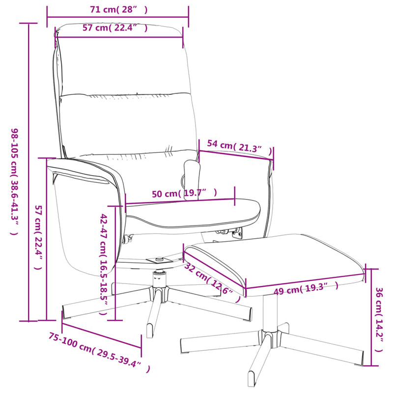 Fauteuil de massage inclinable et repose-pieds gris foncé tissu