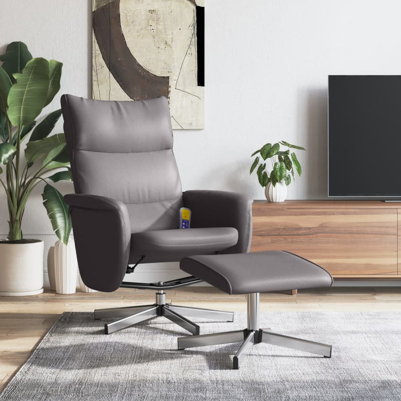 Fauteuil inclinable de massage avec repose-pied gris similicuir