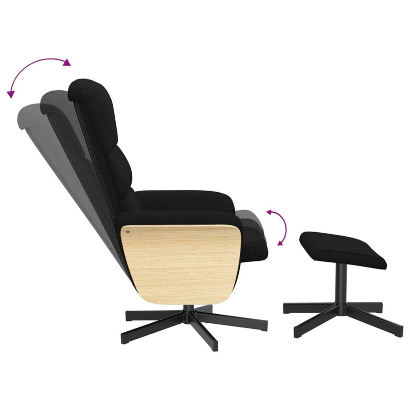 Fauteuil inclinable avec repose-pied noir tissu