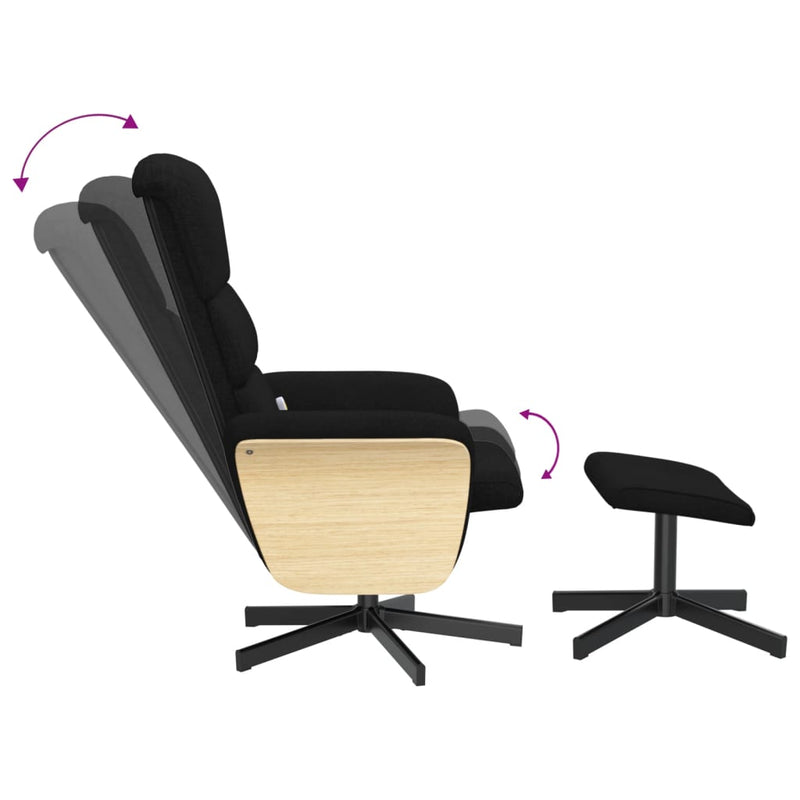 Fauteuil de massage inclinable avec repose-pied noir tissu