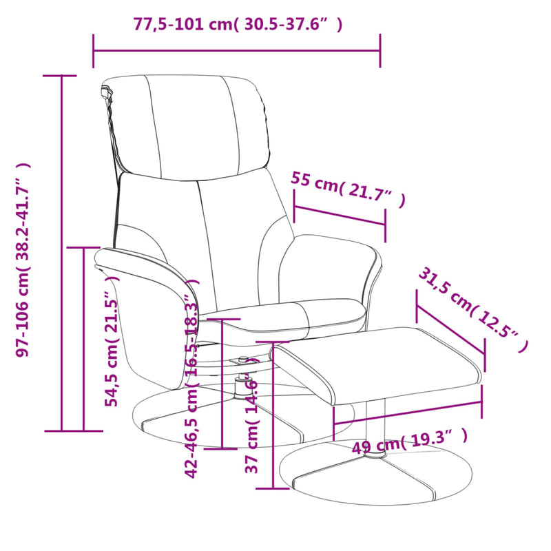 Fauteuil inclinable avec repose-pied gris similicuir