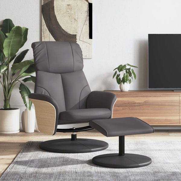 Fauteuil inclinable avec repose-pied gris similicuir