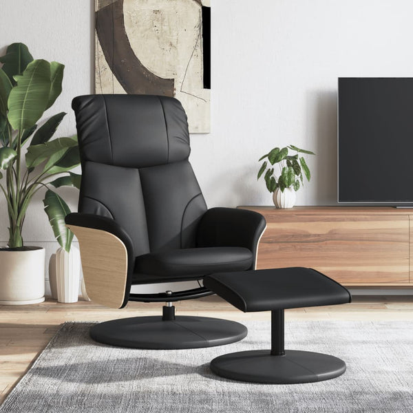 Fauteuil inclinable avec repose-pied noir similicuir