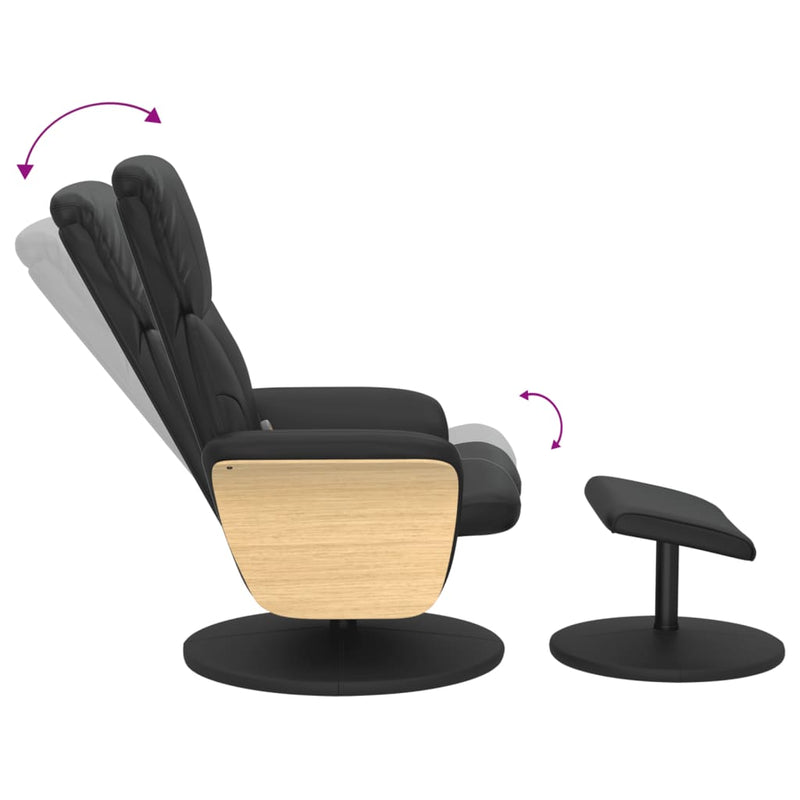 Fauteuil inclinable de massage avec repose-pied noir similicuir