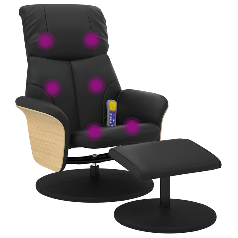 Fauteuil inclinable de massage avec repose-pied noir similicuir